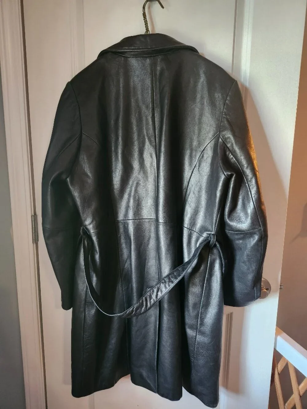Wilsons Leather Black Trench Coat XL Button Front